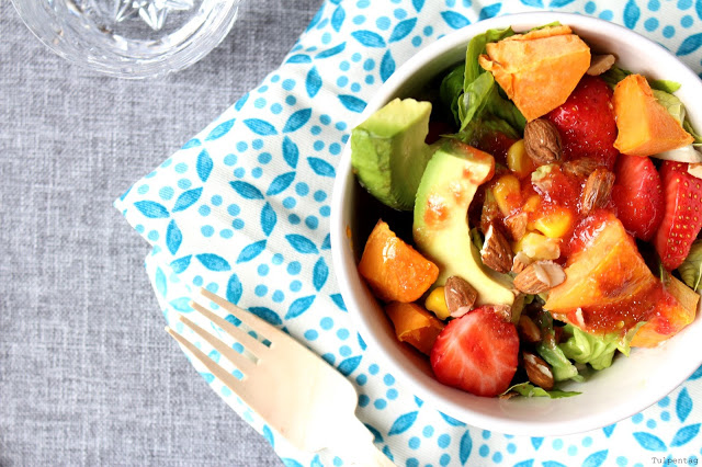 Süßkartoffelsalat Süßkartoffeln Salat Erdbeeren Avocado Sommer