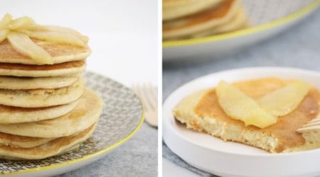 Gesunde-Dinkel-Pancakes-mit-karamellisierten-Birnen