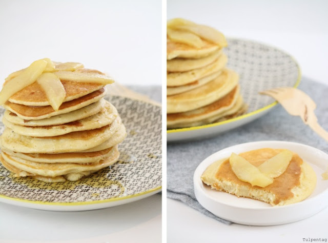 rezept dinkel pancakes fruehstueck karamellisierte birnen gesund