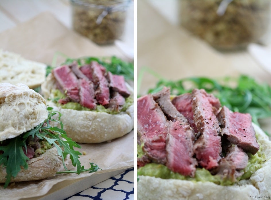 Burger Roastbeef Parmesan Crumble Senf Rezept Ciabatta