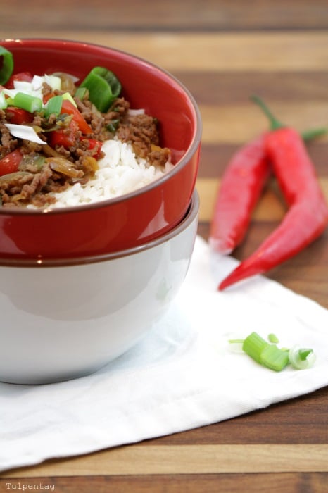 Koreanische Hackfleischpfanne mit Reis - Tulpentag. Der Blog.