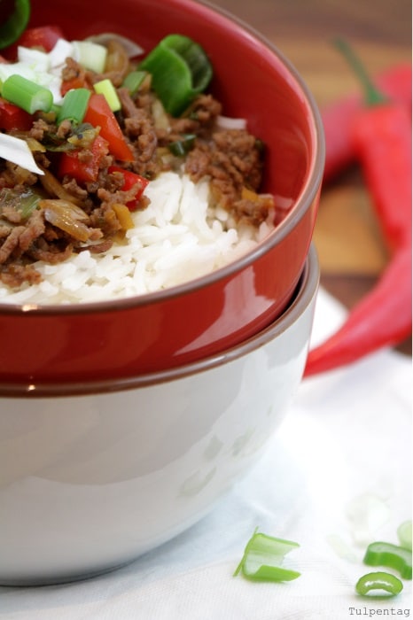 Koreanische Hackfleischpfanne mit Reis - Tulpentag. Der Blog.