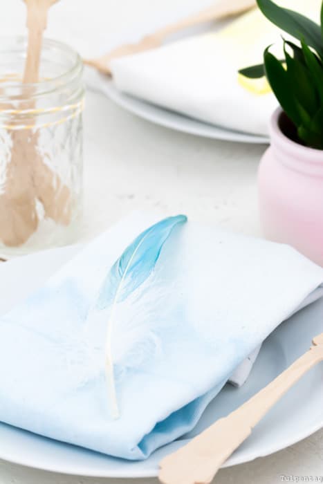 Servietten färben Federn DIY Pastell aquarell