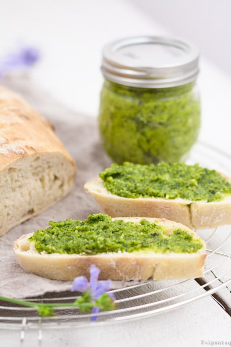 Radieschengrün Pesto essbar Baguette Rezept