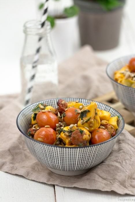 Tortellini schnell Pfanne Pfannengericht Chorizo Tortellini-Pfanne Spinat Tomaten