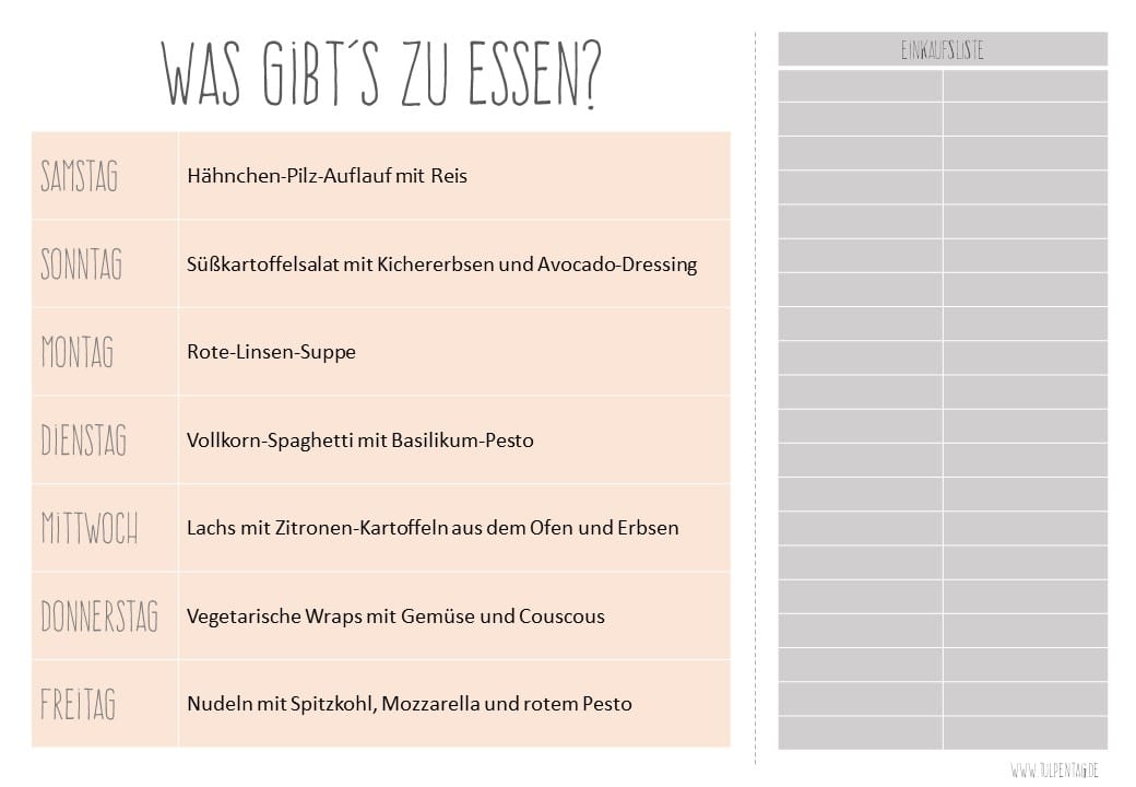 Essensplan Wochenplan Rezepte vorplanen