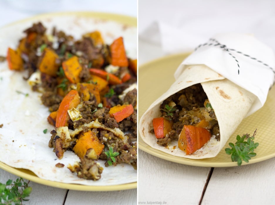 Wraps mit Kürbis und Hackfleisch - Tulpentag. Schnelle Rezepte.