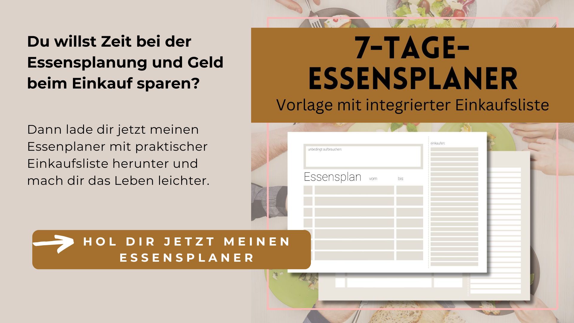 Essensplan-Vorlage Rezepte für eine Woche planen. 7-Tage Mahlzeiten-Planer mit Einkaufsliste