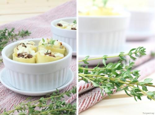 Pfannkuchen-Auflauf mit Feta und Hack