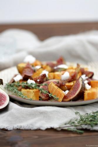 Süßkartoffelsalat mit Feigen und Ziegenkäse